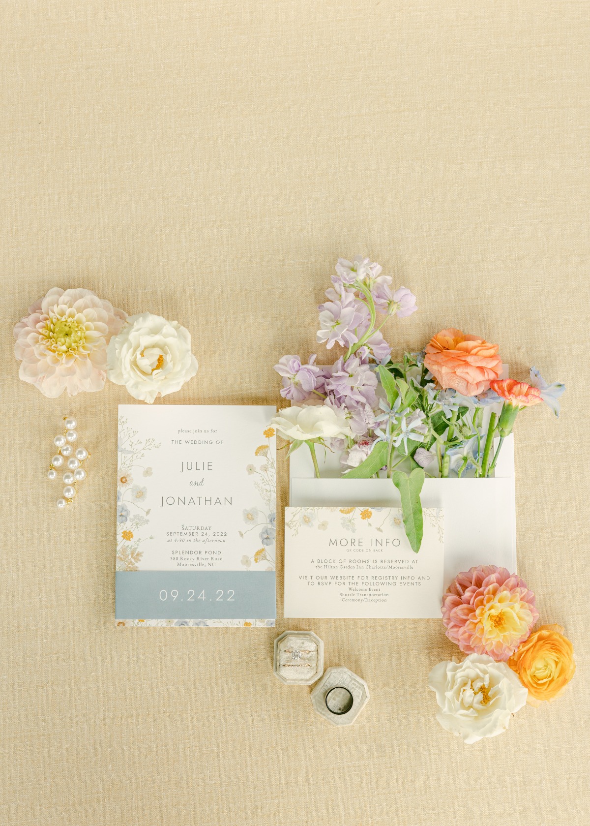 wedding invitation flat lay