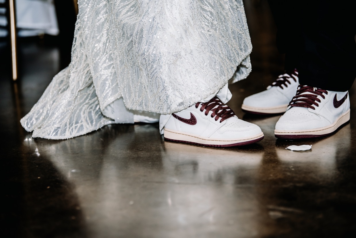 matching Jordan sneakers at wedding