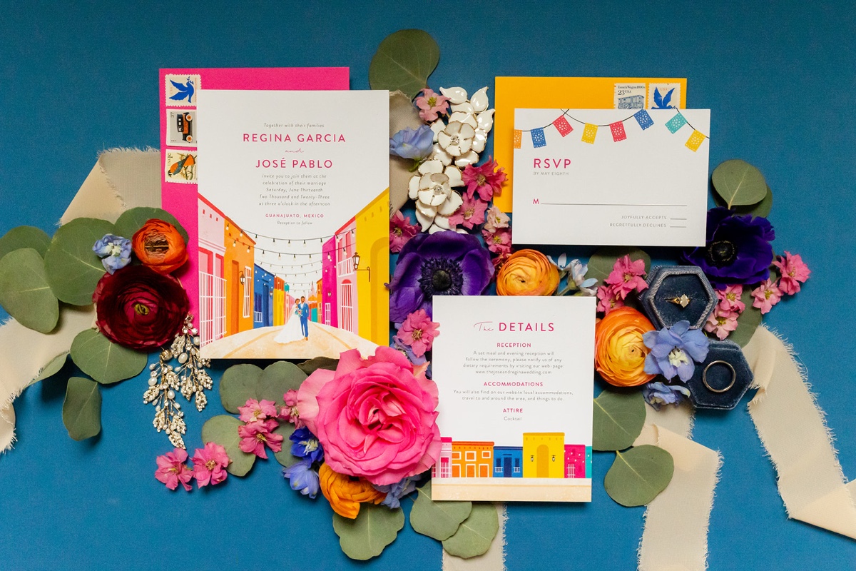 pop of color wedding stationery