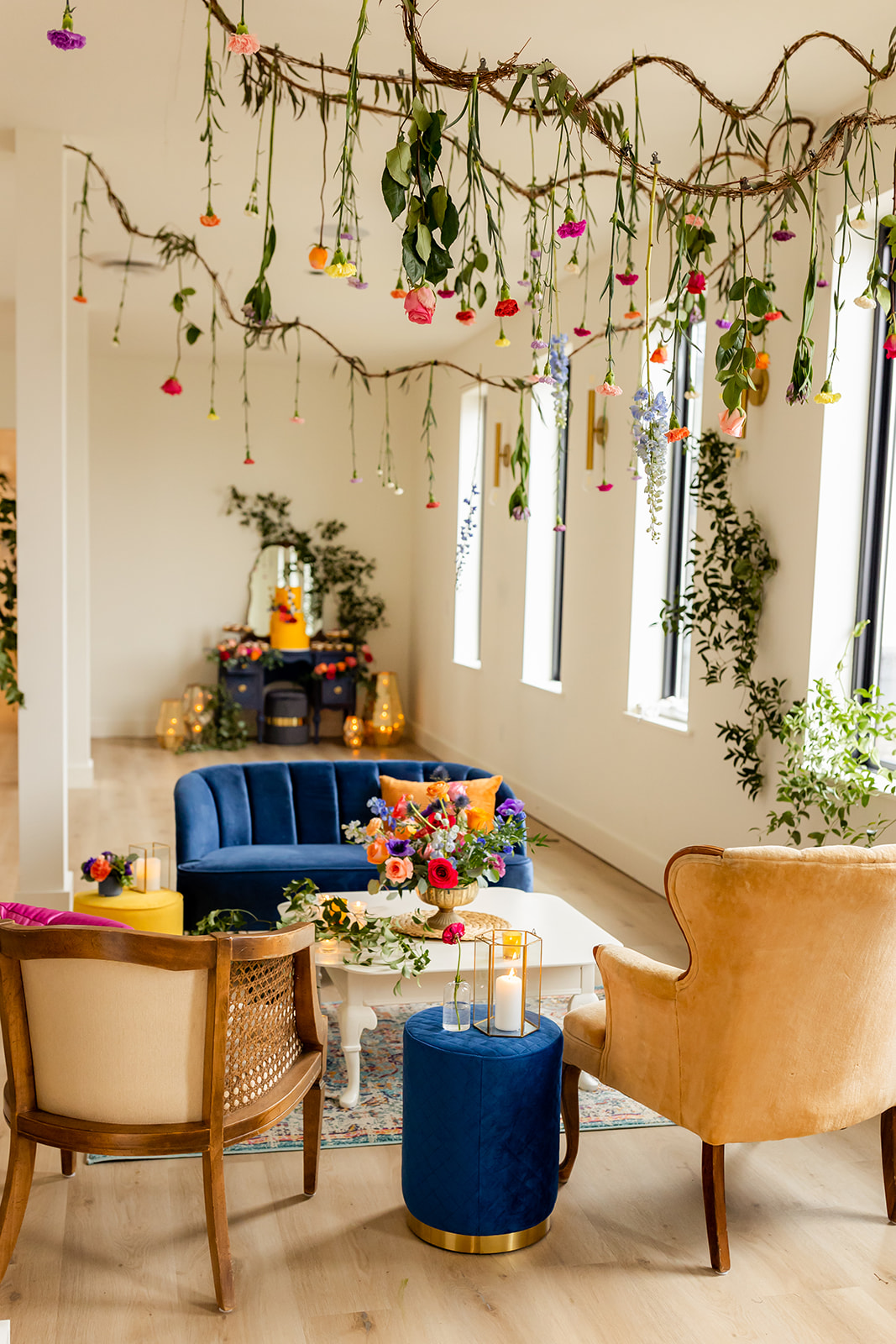 hanging flower wedding installation