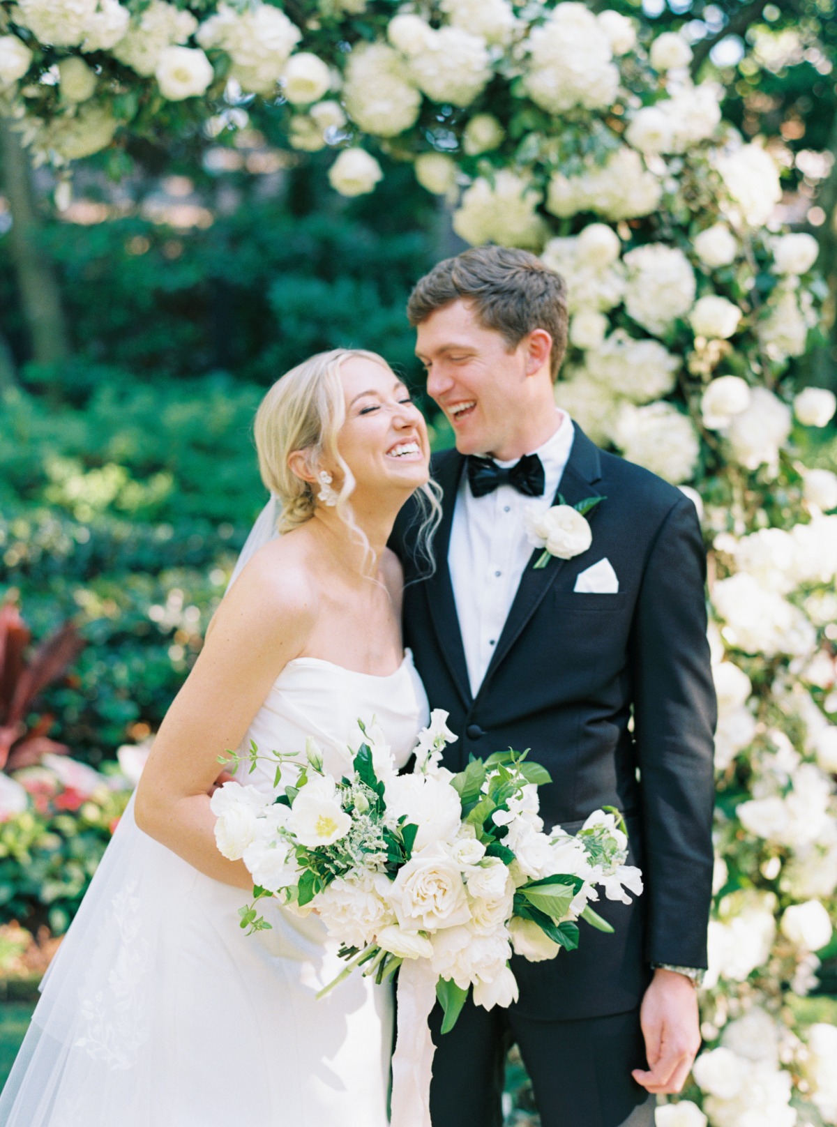 happy moment between bride and groom