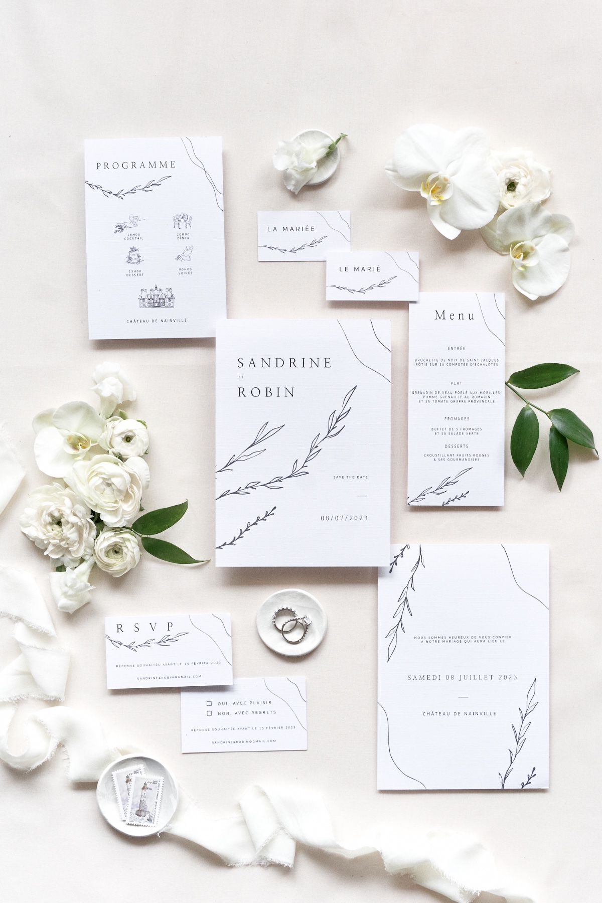 French white wedding stationery