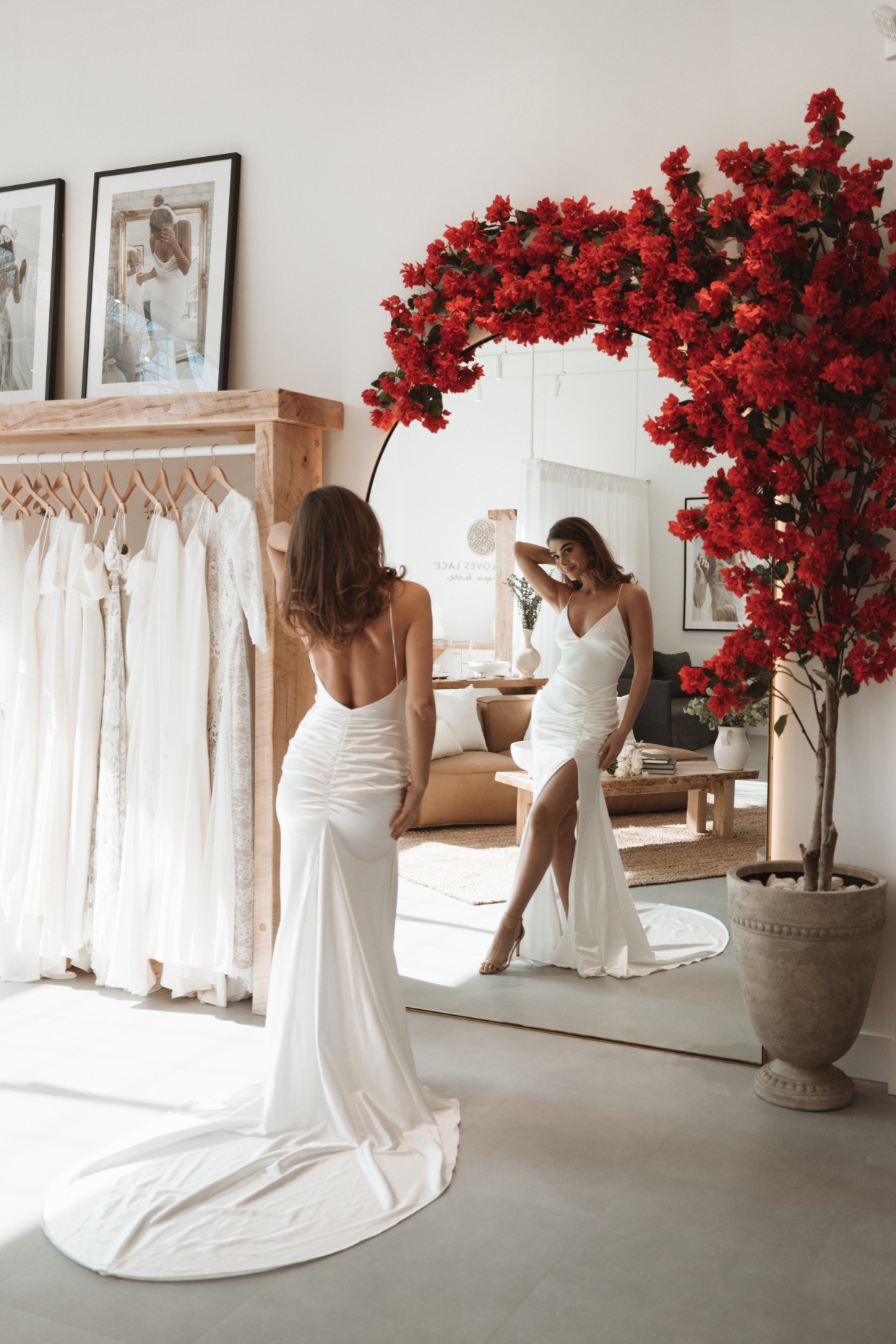 bride trying on a dress at the new Grace Loves Lace boutique in New Jersey