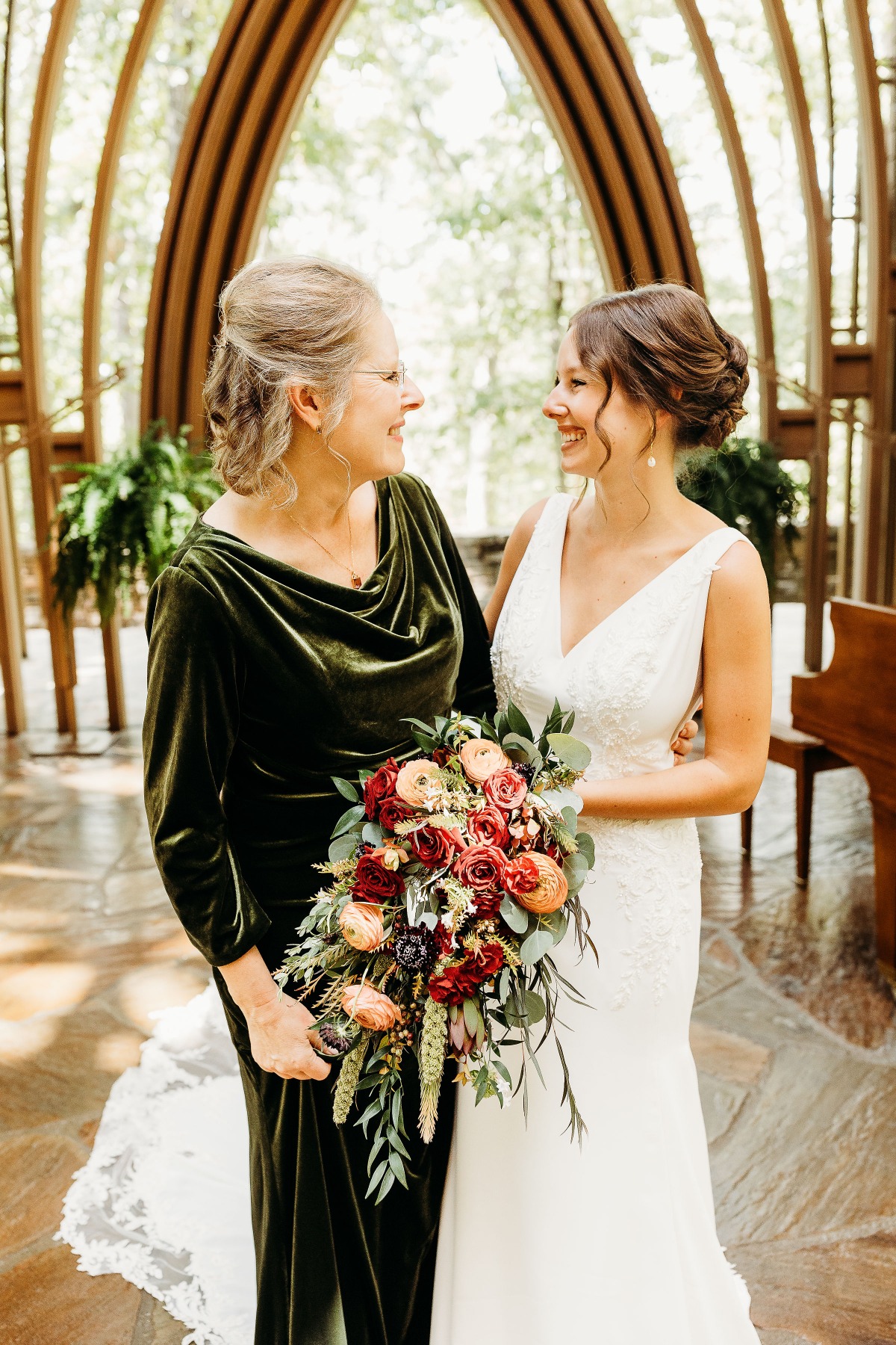 Mother in velvet dresses