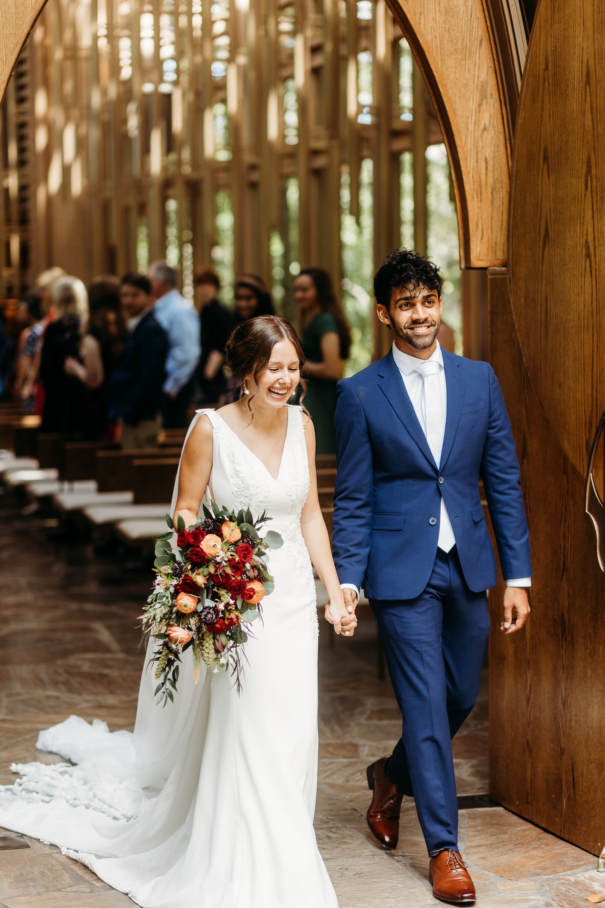 just married photo of couple at Mildred B. Cooper Chapel