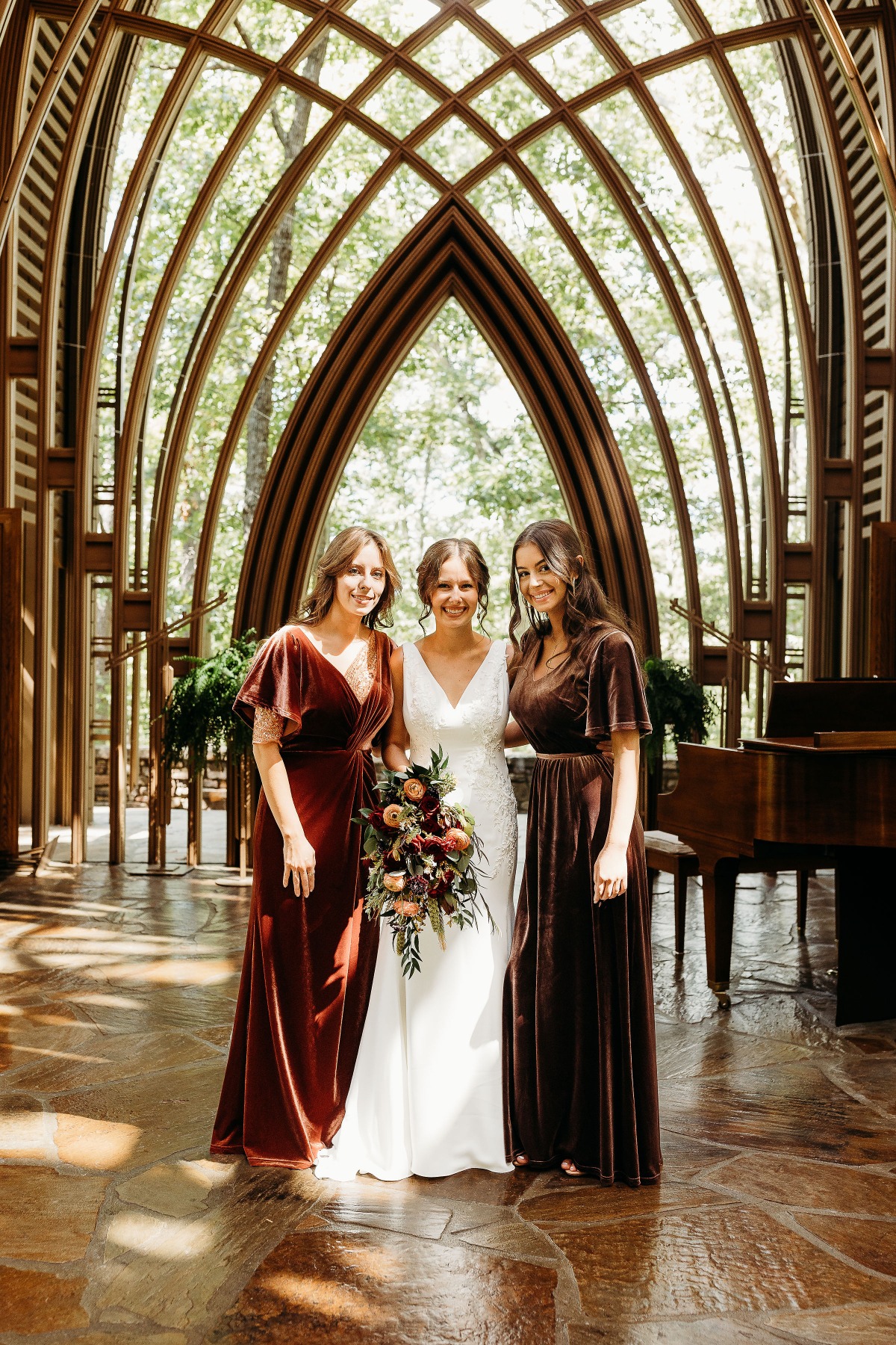 wedding party in velvet dresses