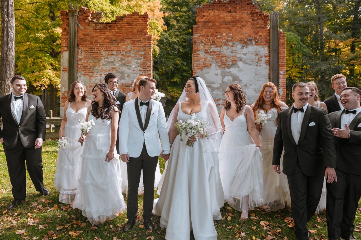 Monochrome bridal party