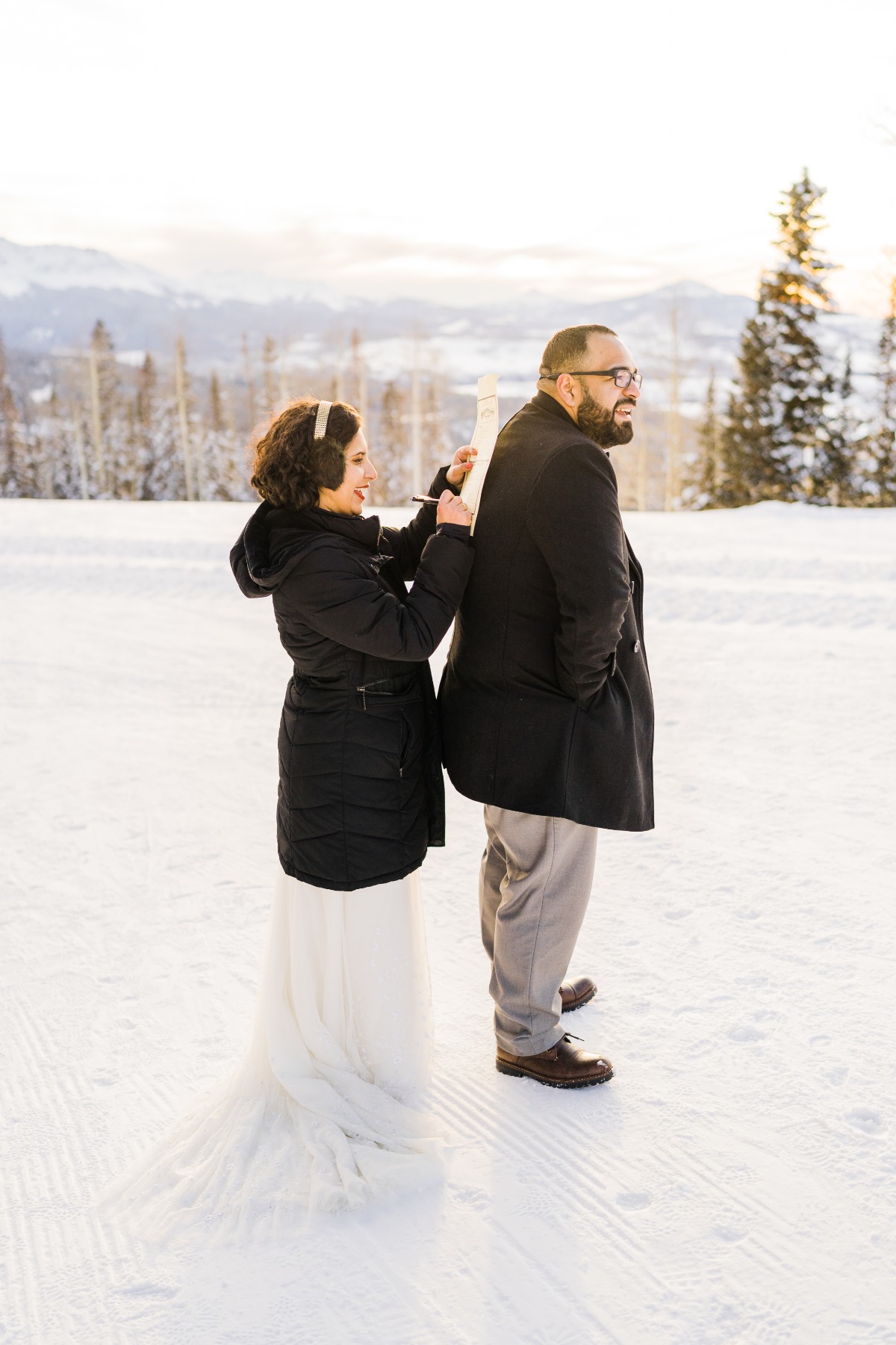 cute winter elopement wedding attire