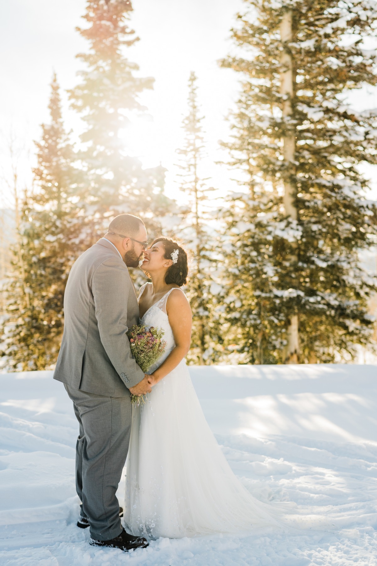 golden hour mountain wedding shoot