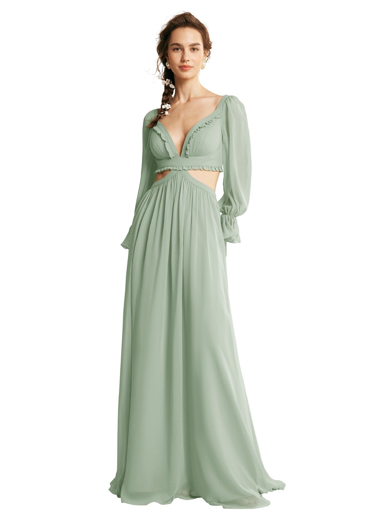 blousy boho bridesmaid dress in sage chiffon from AW Bridal