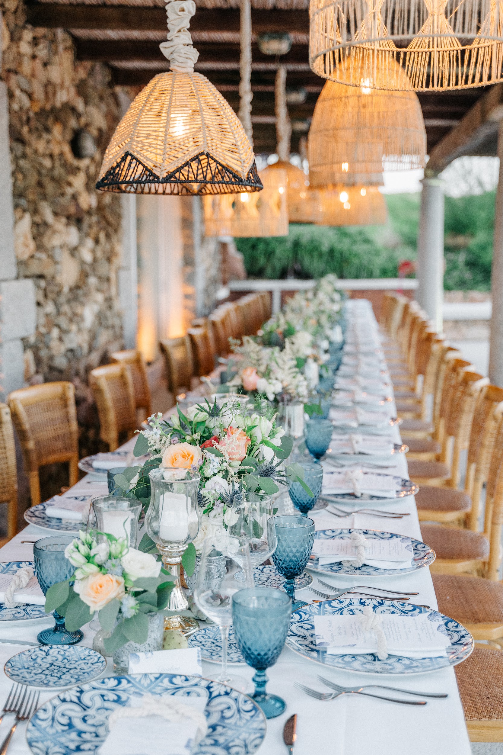 blue reception place settings