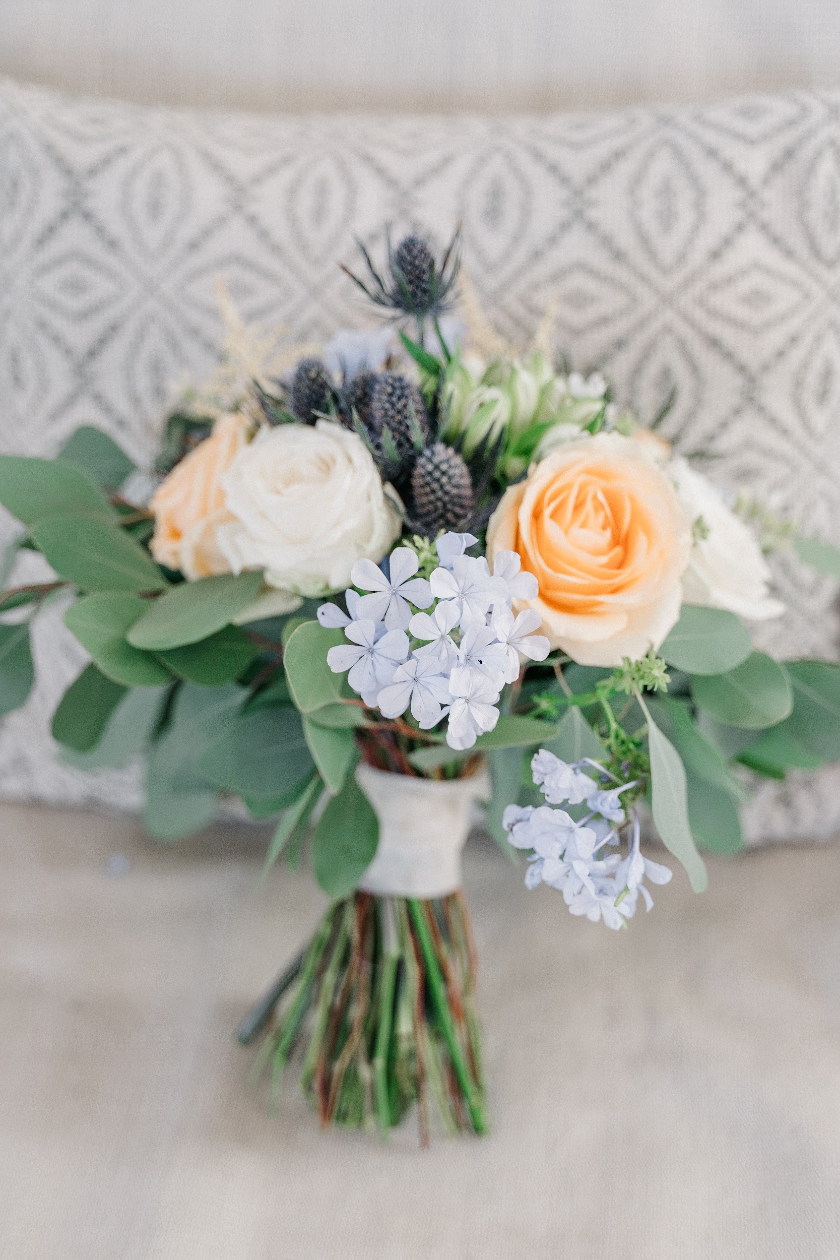 orange and blue bridal bouquet