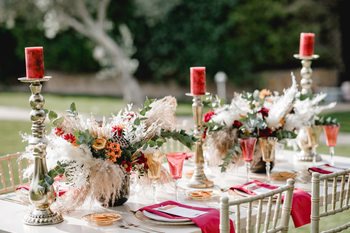 colorful candles for wedding reception