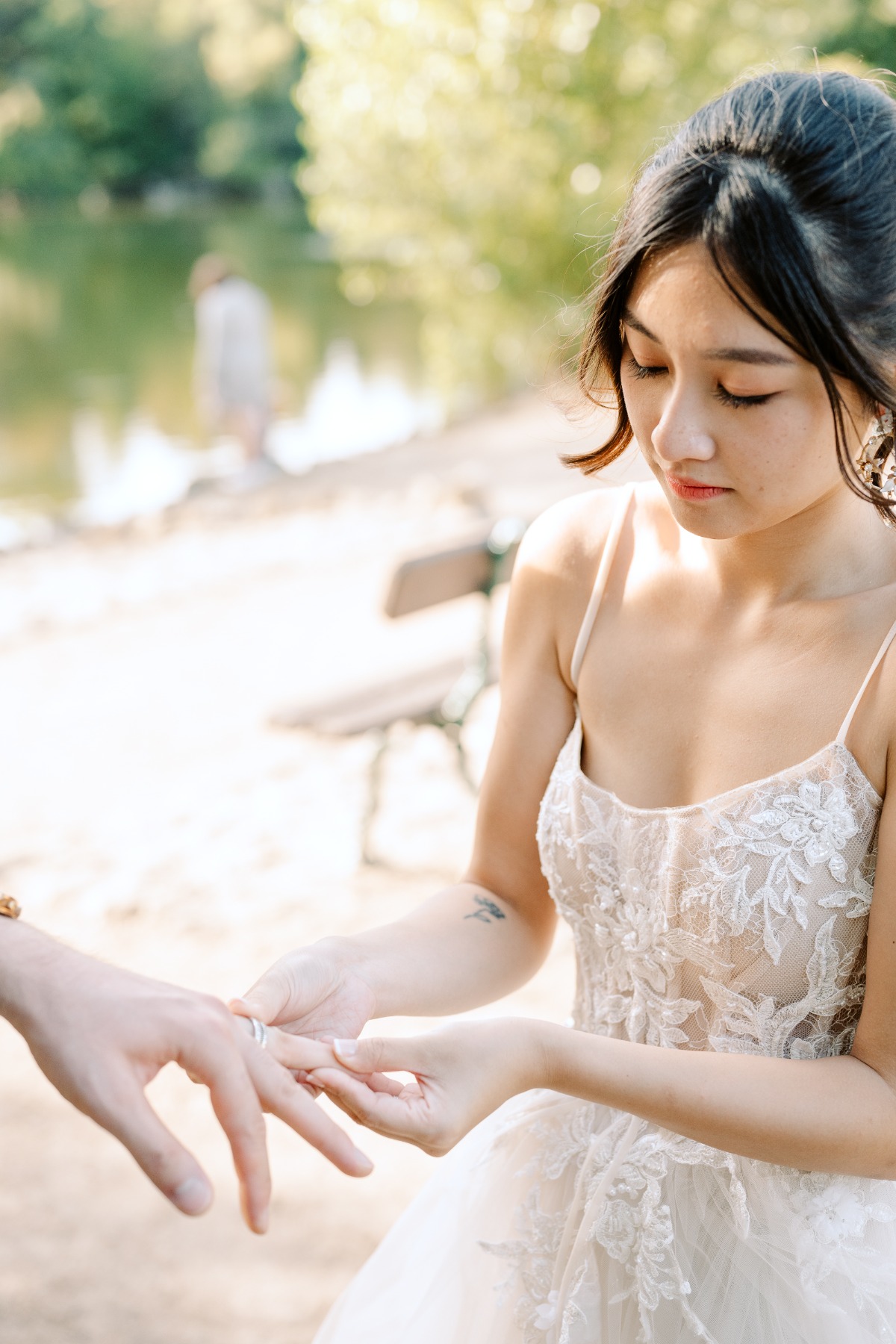 intimate Parisian elopement with bride in lace gown