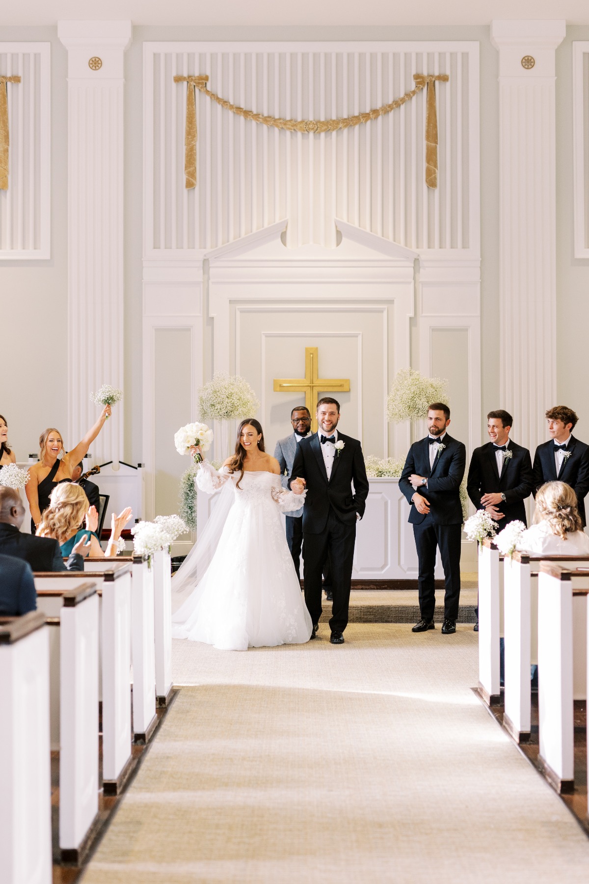 black and white church wedding decor