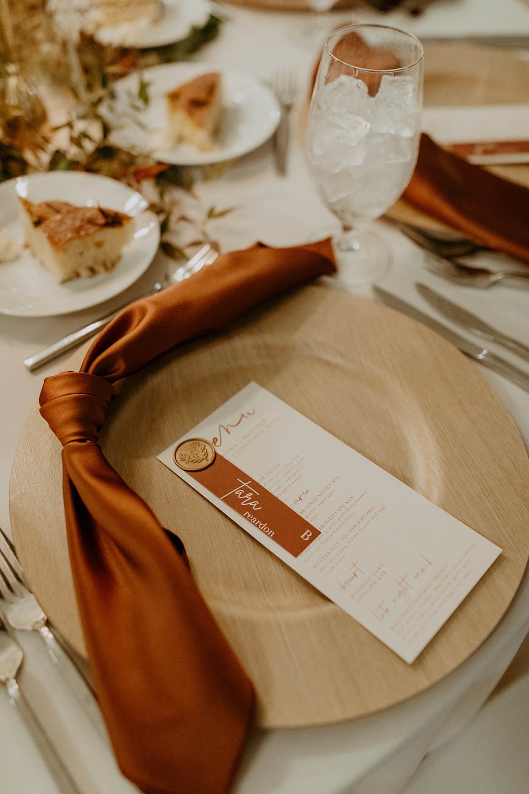 rust colored wedding place settings