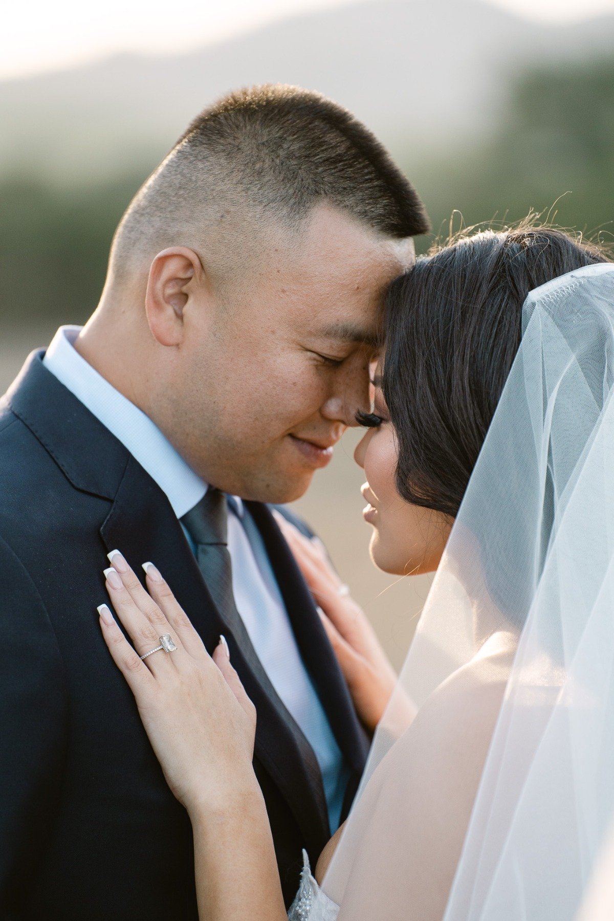 Romantic sunset bride and groom portraits