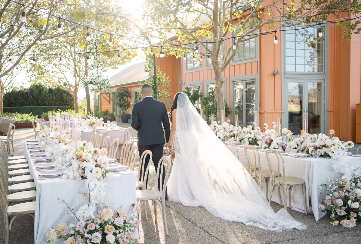 Newlyweds seeing beautiful wedding reception