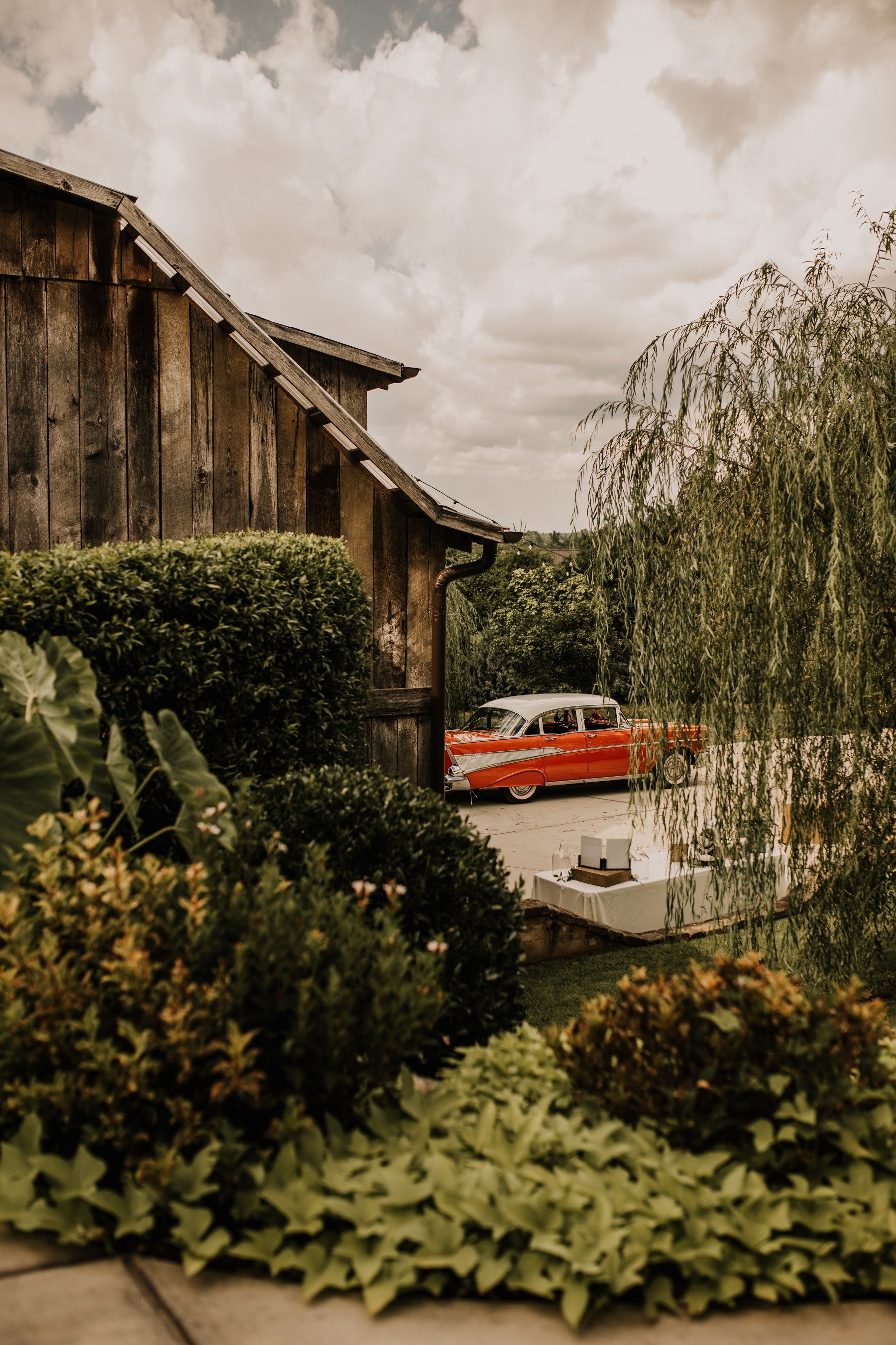 vintage wedding getaway car