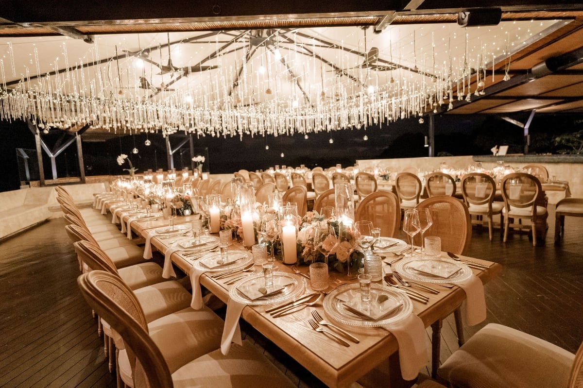 twinkle lights installation beach wedding 