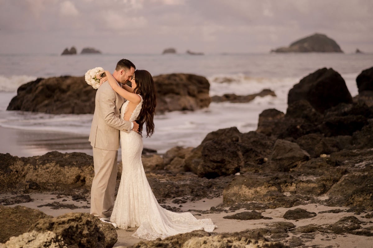 moody beach wedding photos