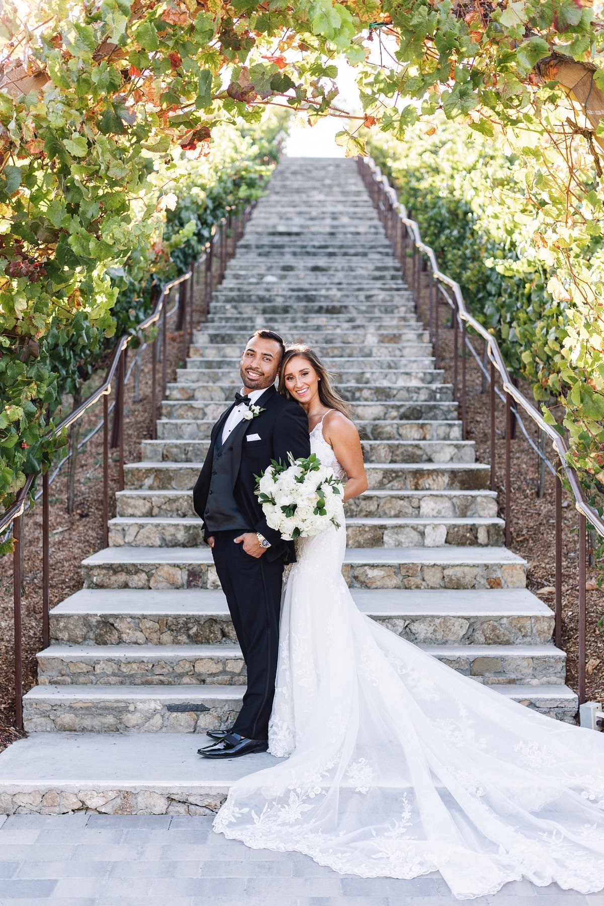 bride and groom at vineyard wedding