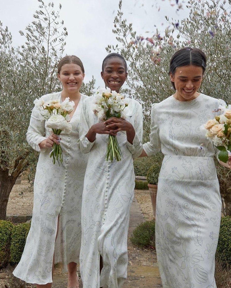 white and gray floral long sleeve bridesmaid dresses