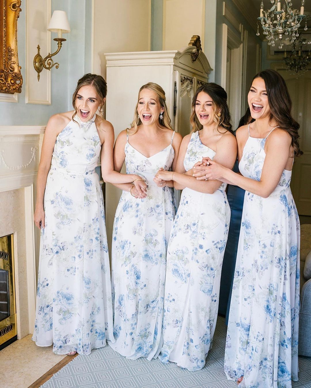 blue floral bridesmaid dresses