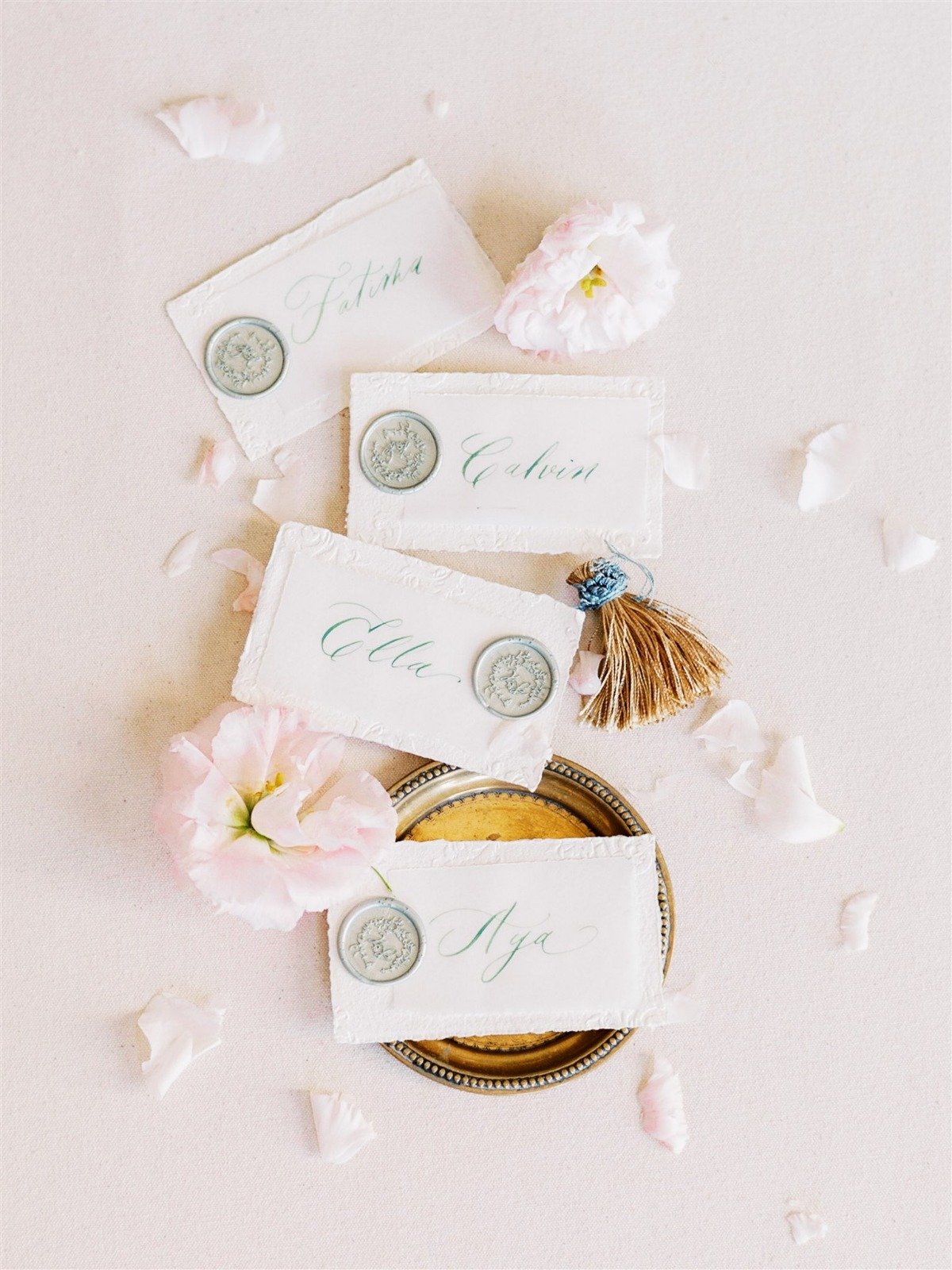 French blue calligraphy placecards