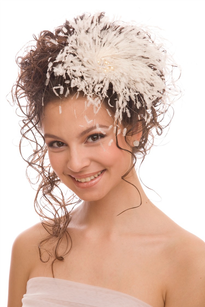 cute girl hairstyle bridesmaid curly hair large white flower with glass beads