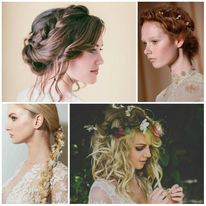 four examples of wedding Haarein vintage style with flowers as hair accessories