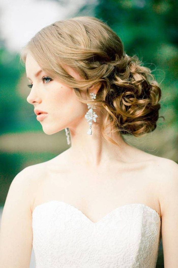 braided hair updos wedding fancy earrings white dress