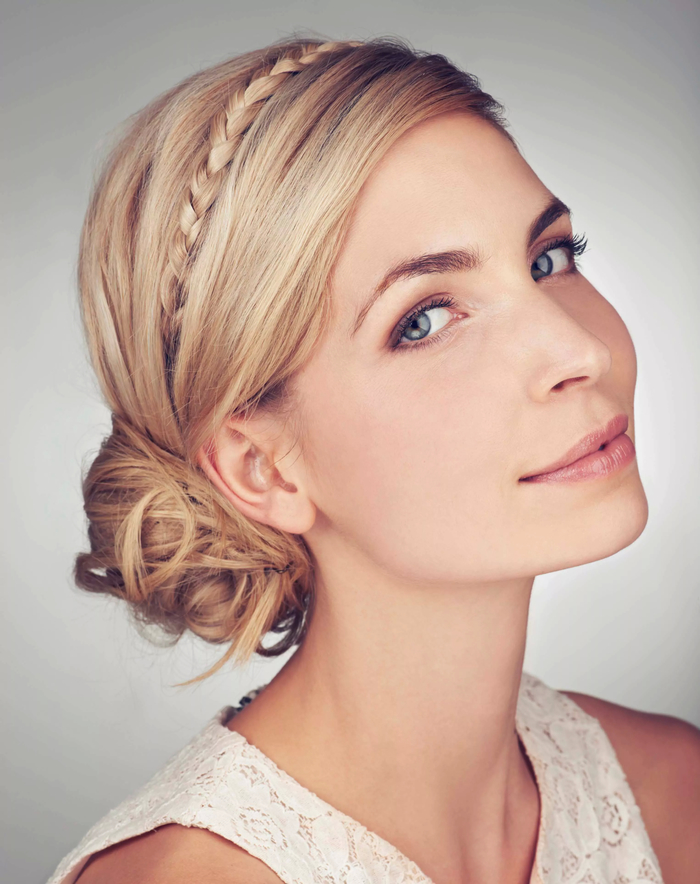 simple wedding hairstyles with braid, and hairstyle for blonde hair, white dress