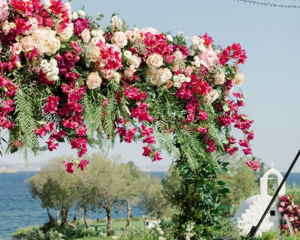 Bright Fuchsia Blooms and a Supermoon Made for One Epic Greek Wedding!