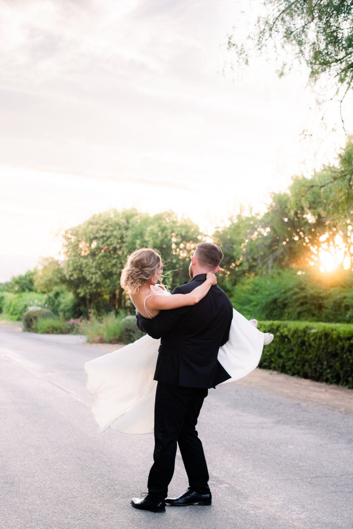 Romantic dancing bride and groom portraits