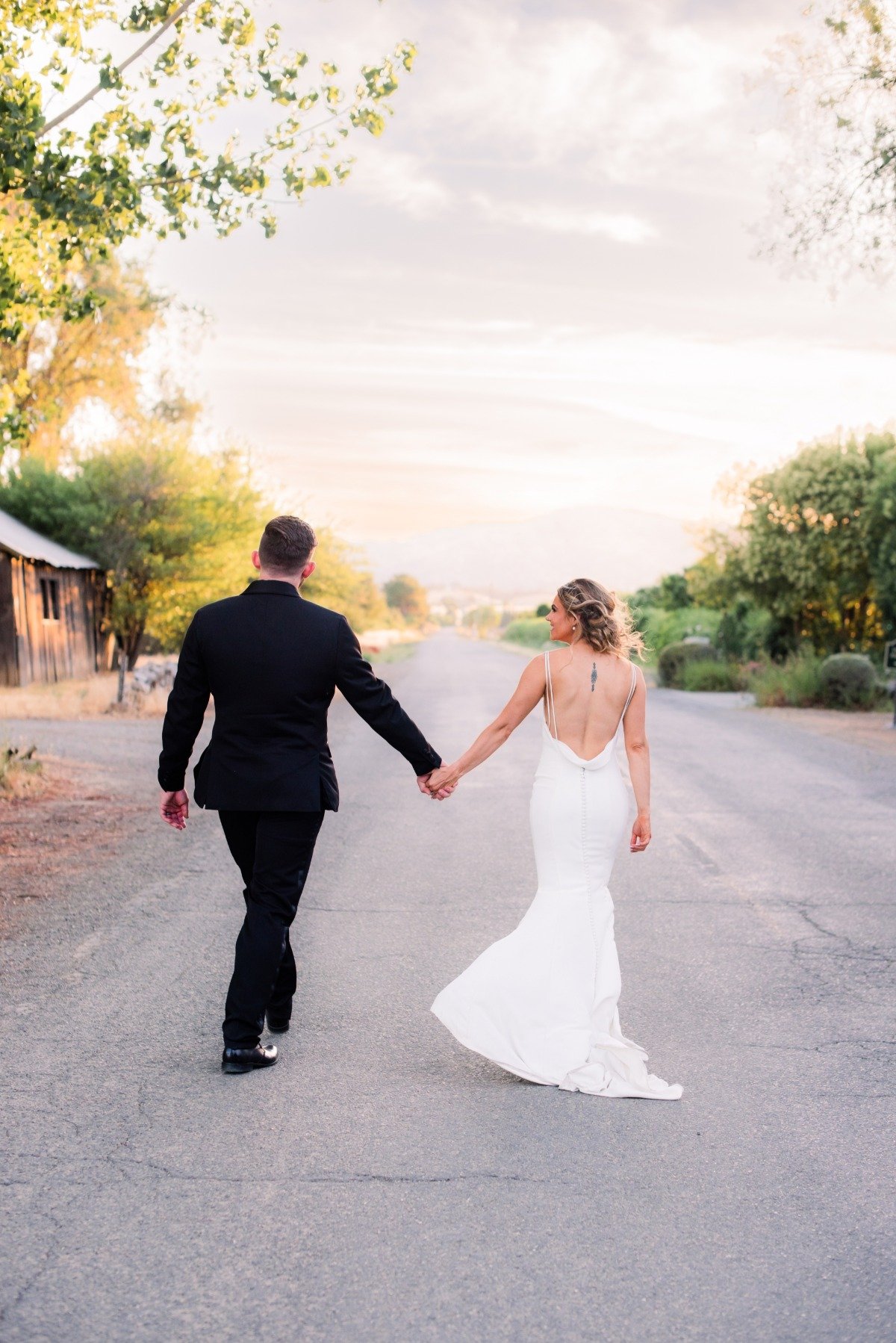 Romantic sunset wedding photography