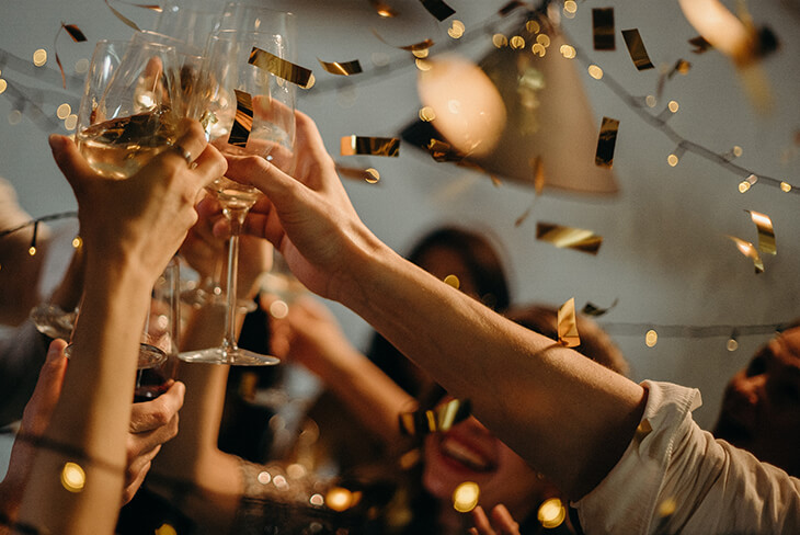 Wedding celebrations with a champagne toast