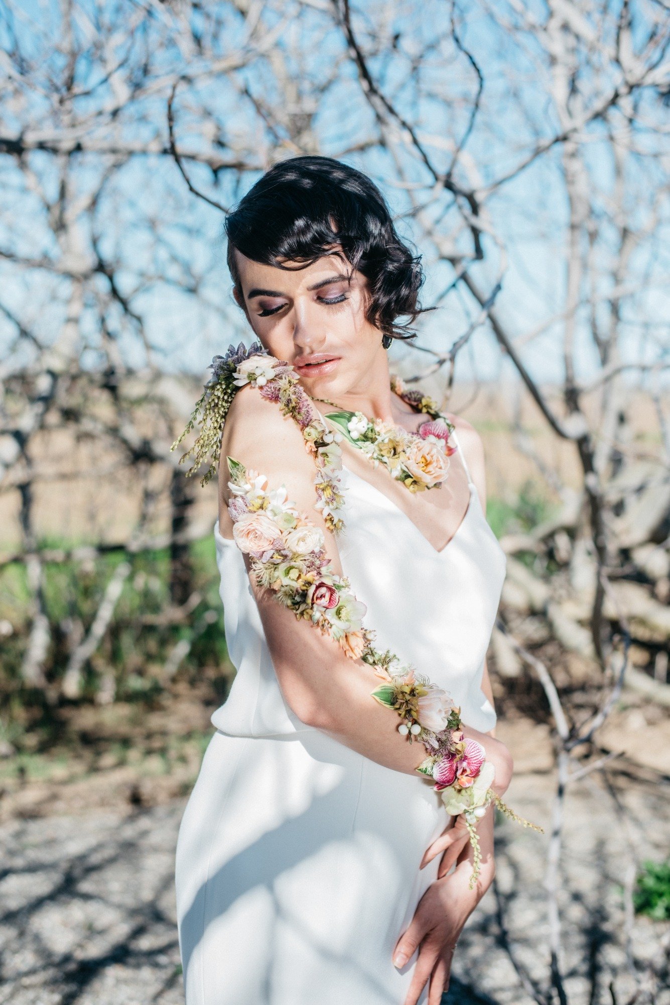 Floral sunshine bridal portrait