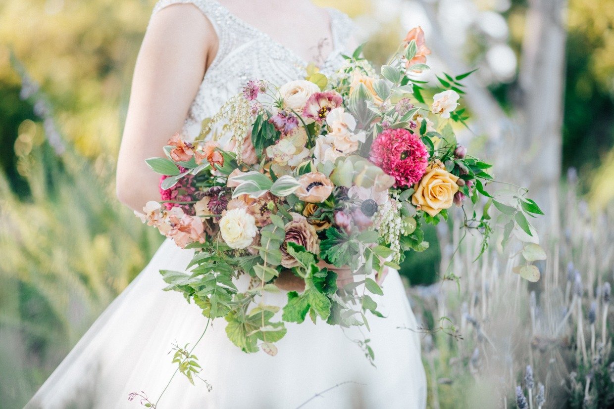 Vibrant bridal bouquet in California