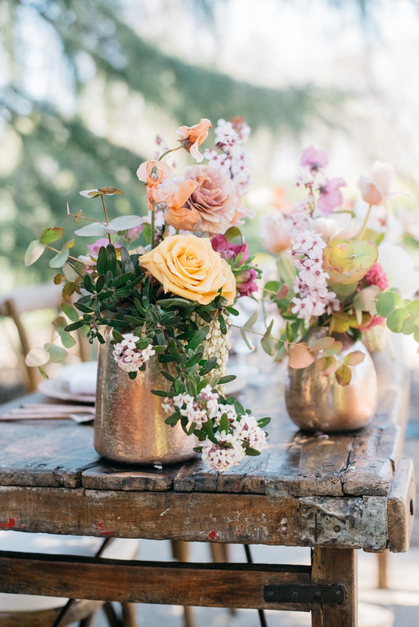 Colorful wedding reception florals