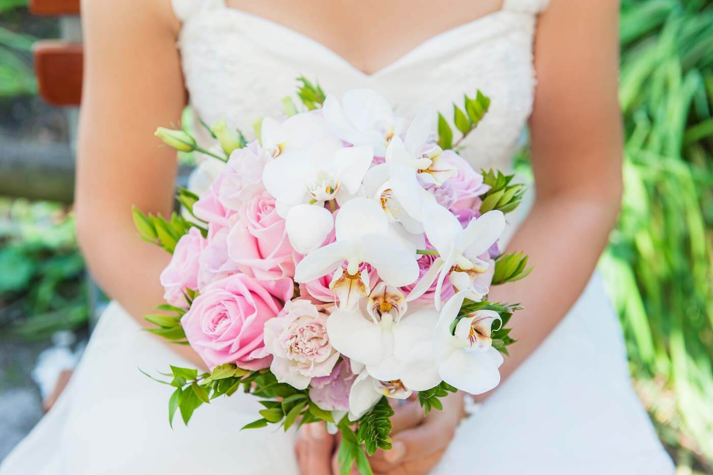 Bride's bouquet with orchids and roses