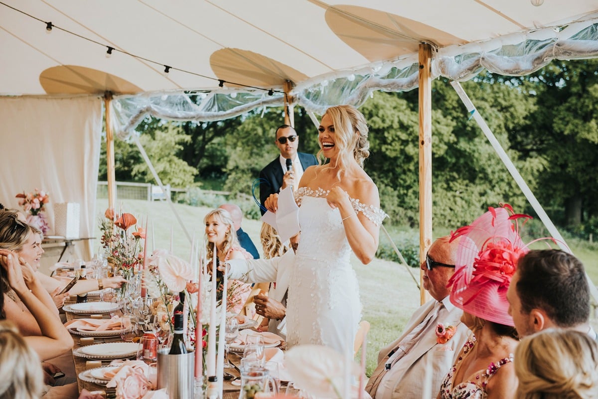 bride giving wedding speech