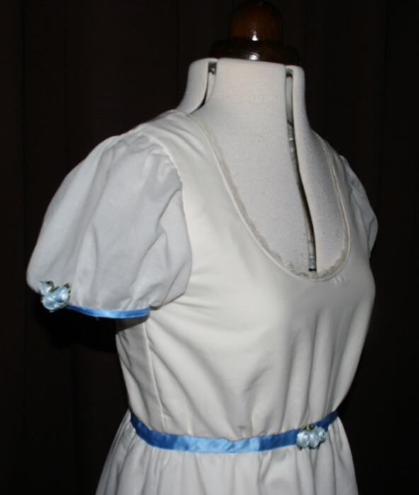 Empire dress in cream-blue cotton