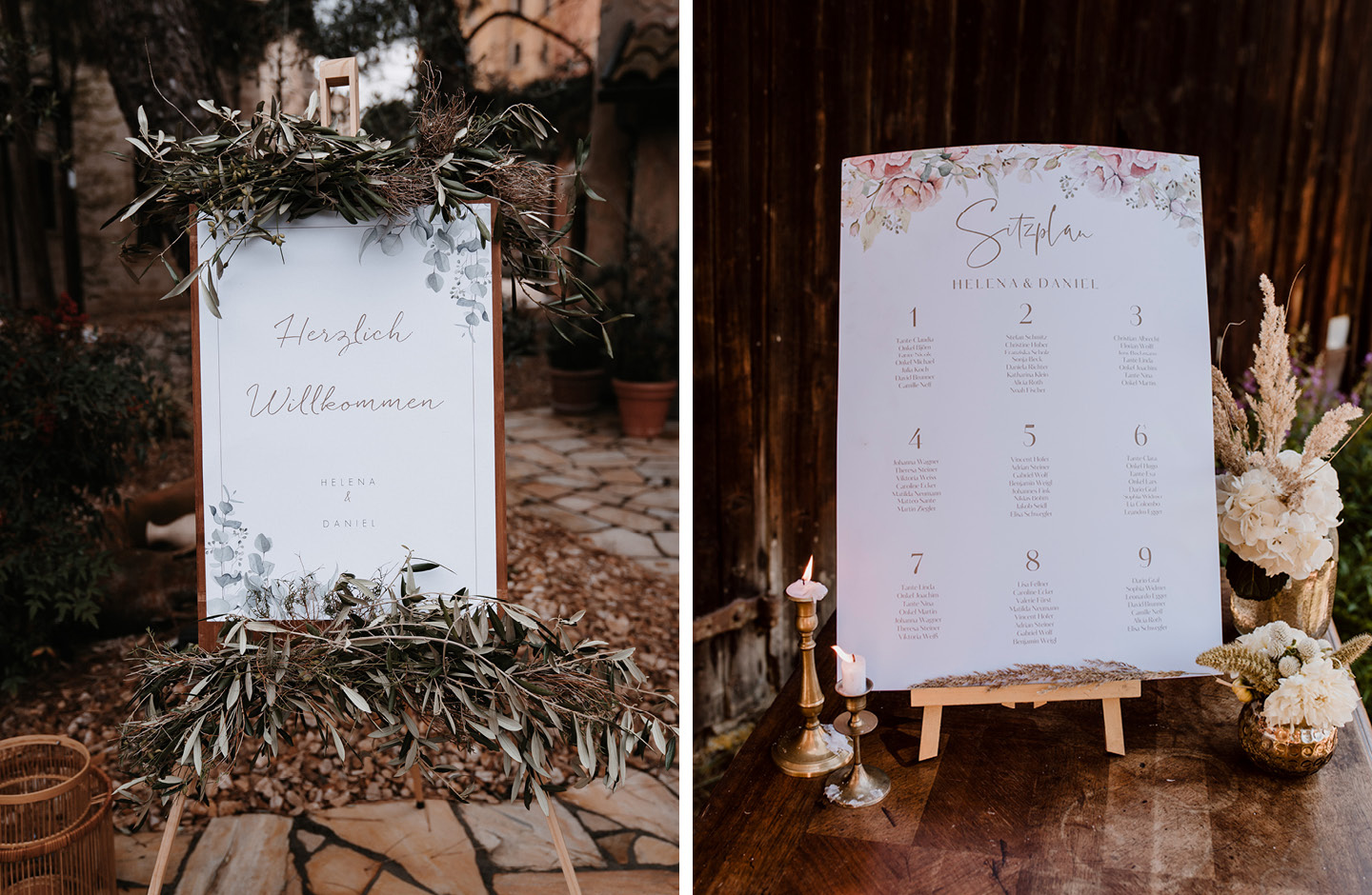 Welcome sign and Seating plan for a wedding