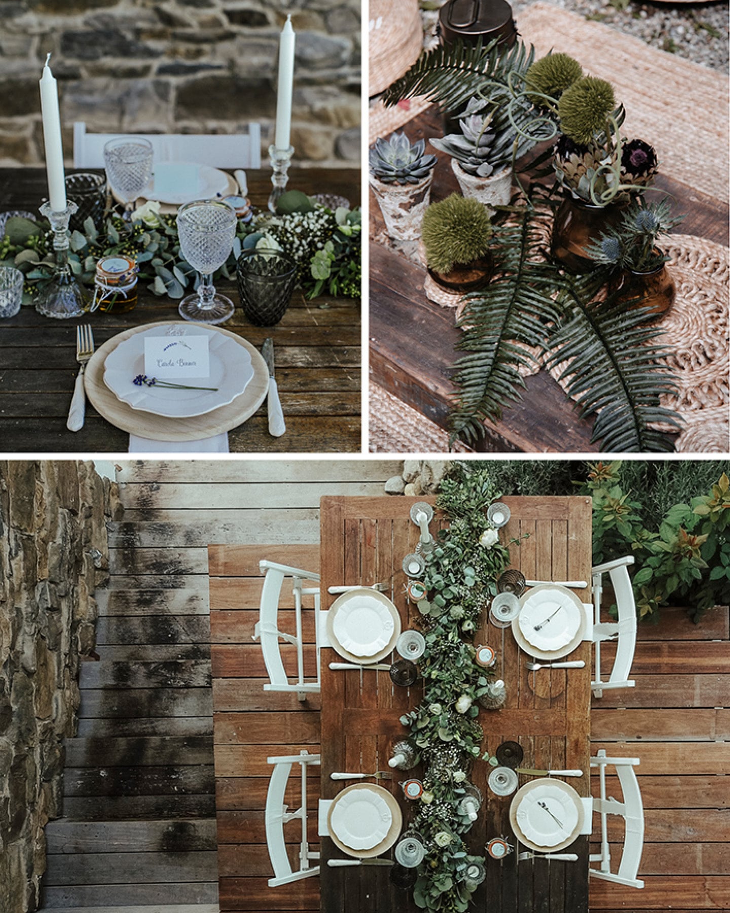 Wedding decoration with green leaves and white flowers