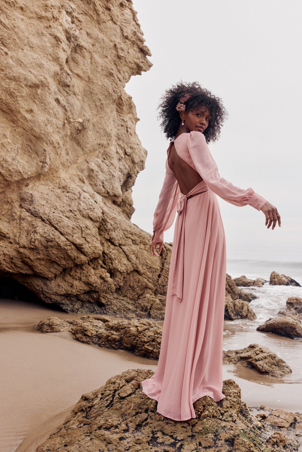 pink backless long sleeve bridesmaid dress from Lulus