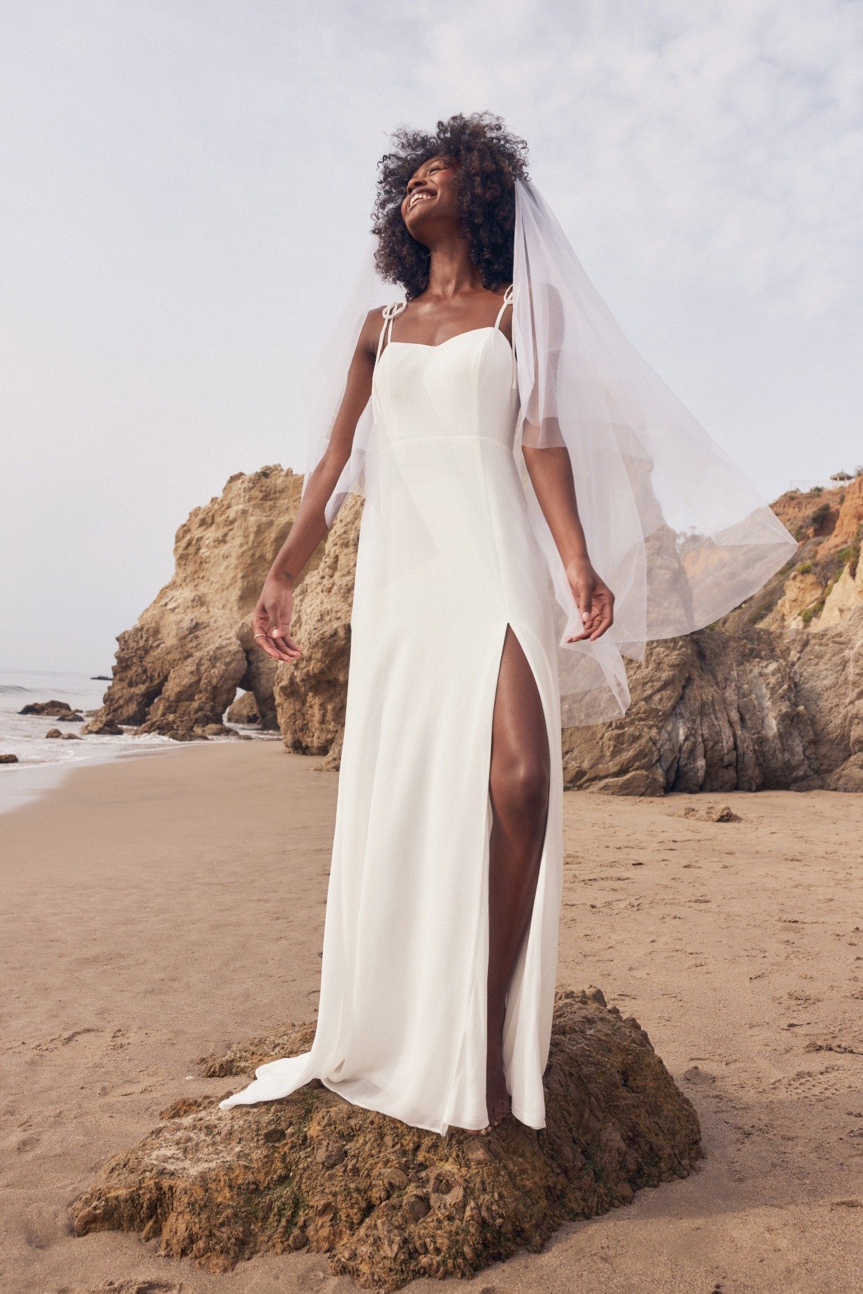 crepe minimalist wedding dress with tie straps from Lulus