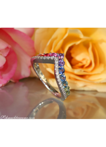 Rainbow sapphire Ring with diamonds