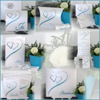 Wedding stationery in turquoise with dream-like heart