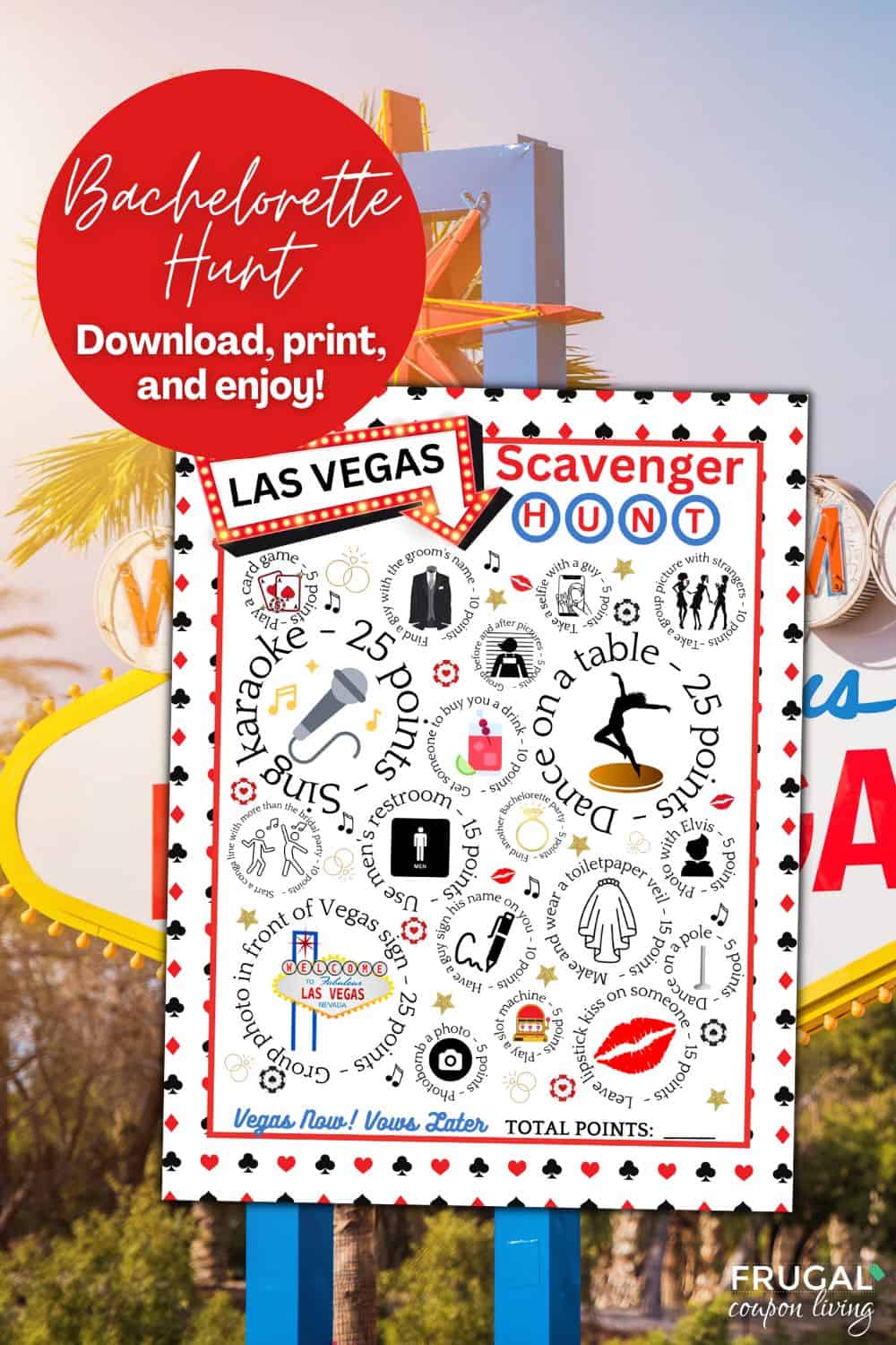 Las Vegas bachelorette scavenger hunt printable pdf